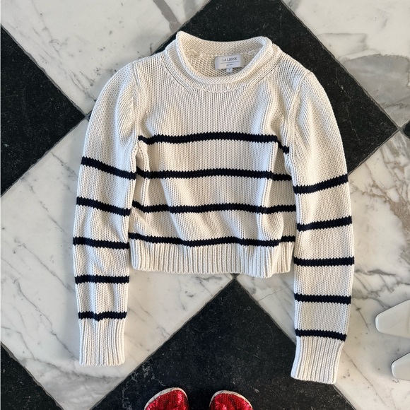 La Ligne Sweaters - La Ligne Striped Knit Sweater - White and blue